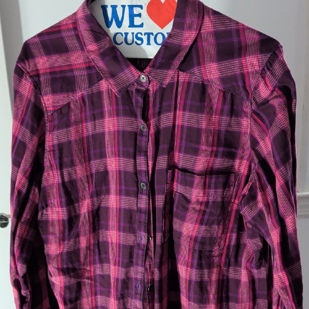 Columbia Women's Pink and Purple Checkered Button Down Shirt